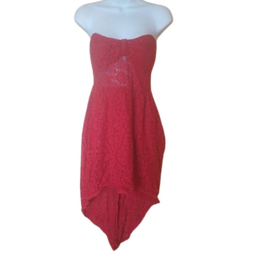Red Strapless Lace Dress Size Small